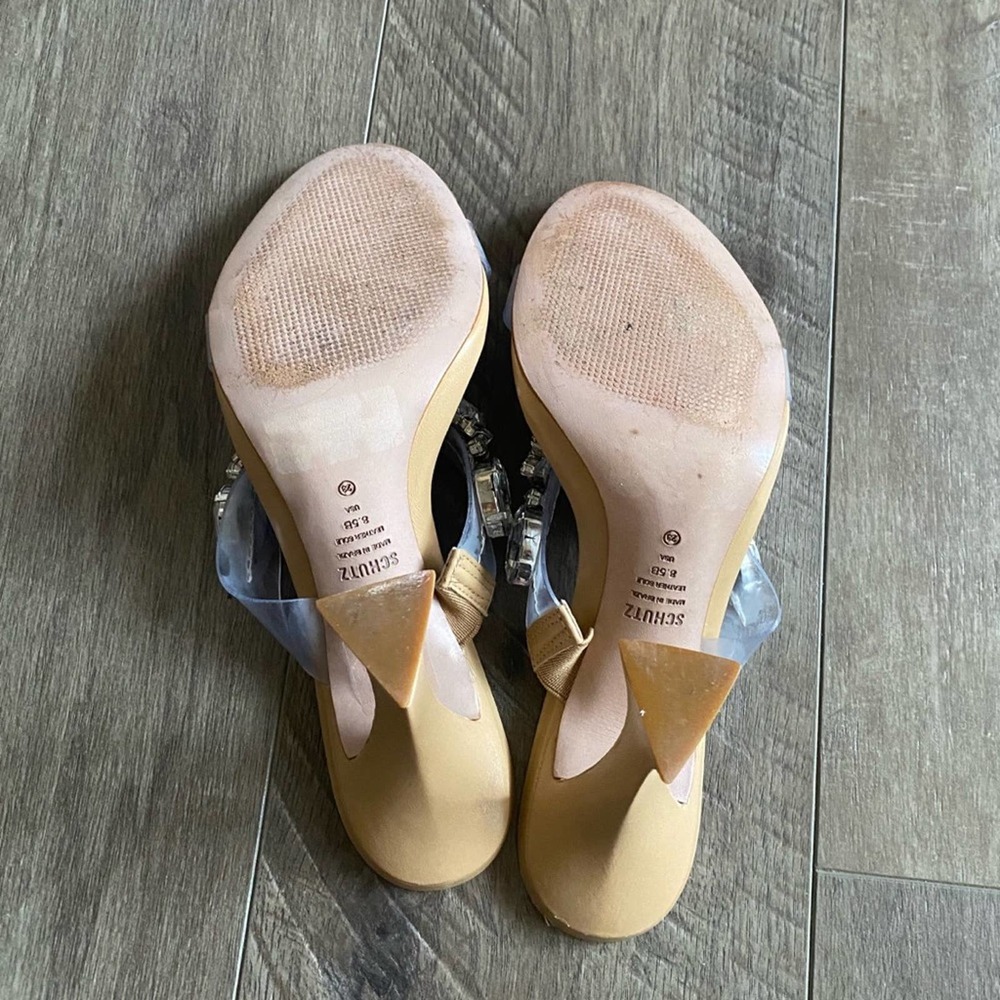 NWB SCHUTZ Laureen Vinyl & Crystal Sandal Light Wood 8.5 - Picture 6 of 8